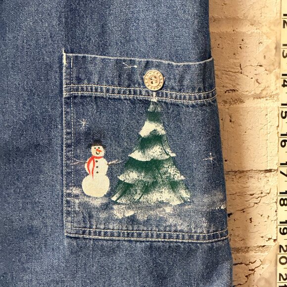 Karin Stevens Vintage Denim Jumper Dress – Snowman & Christmas Tree Print – 8 - Picture 5 of 9